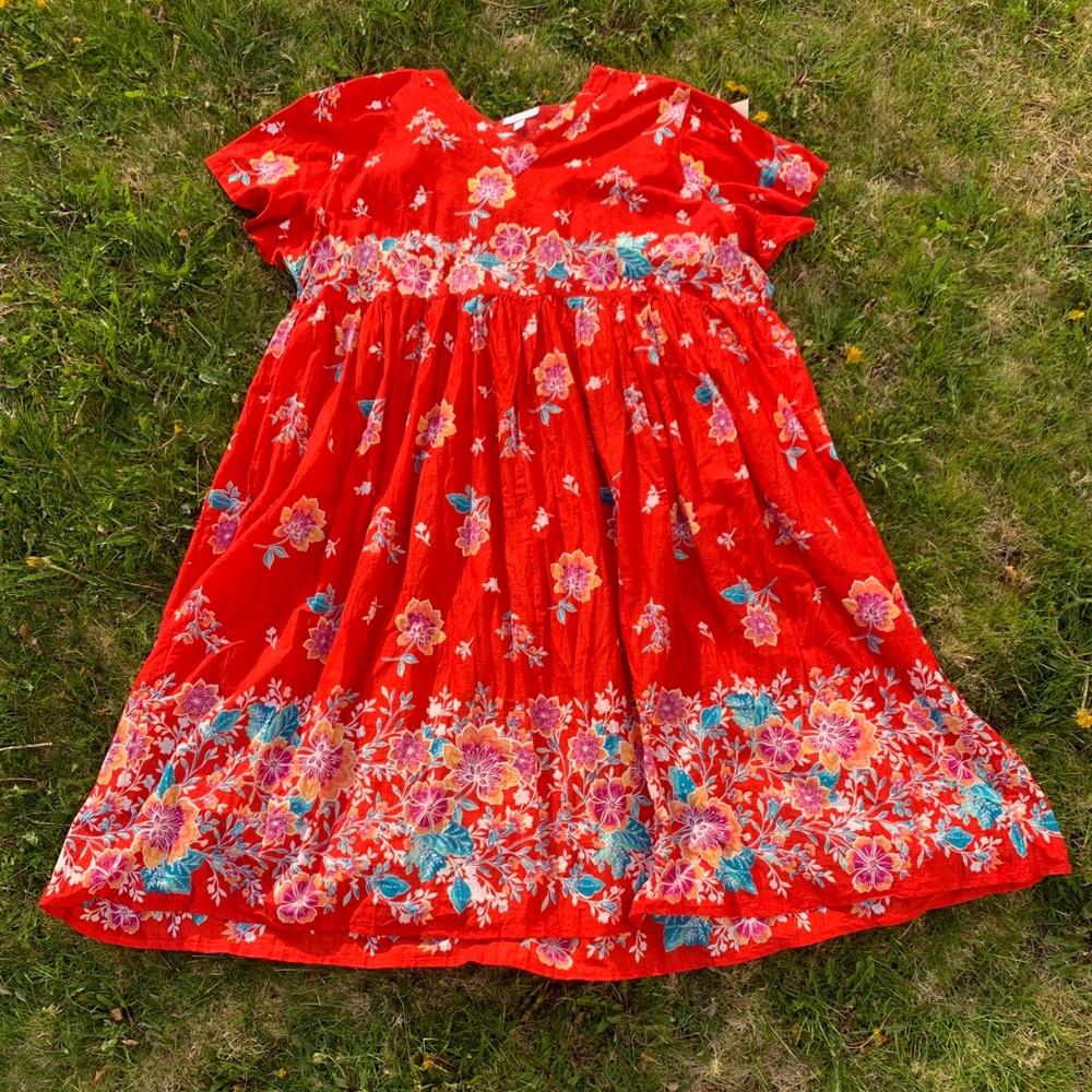 Vibrantly Colored 100% Cotton, Floral Summer MIDI Dress